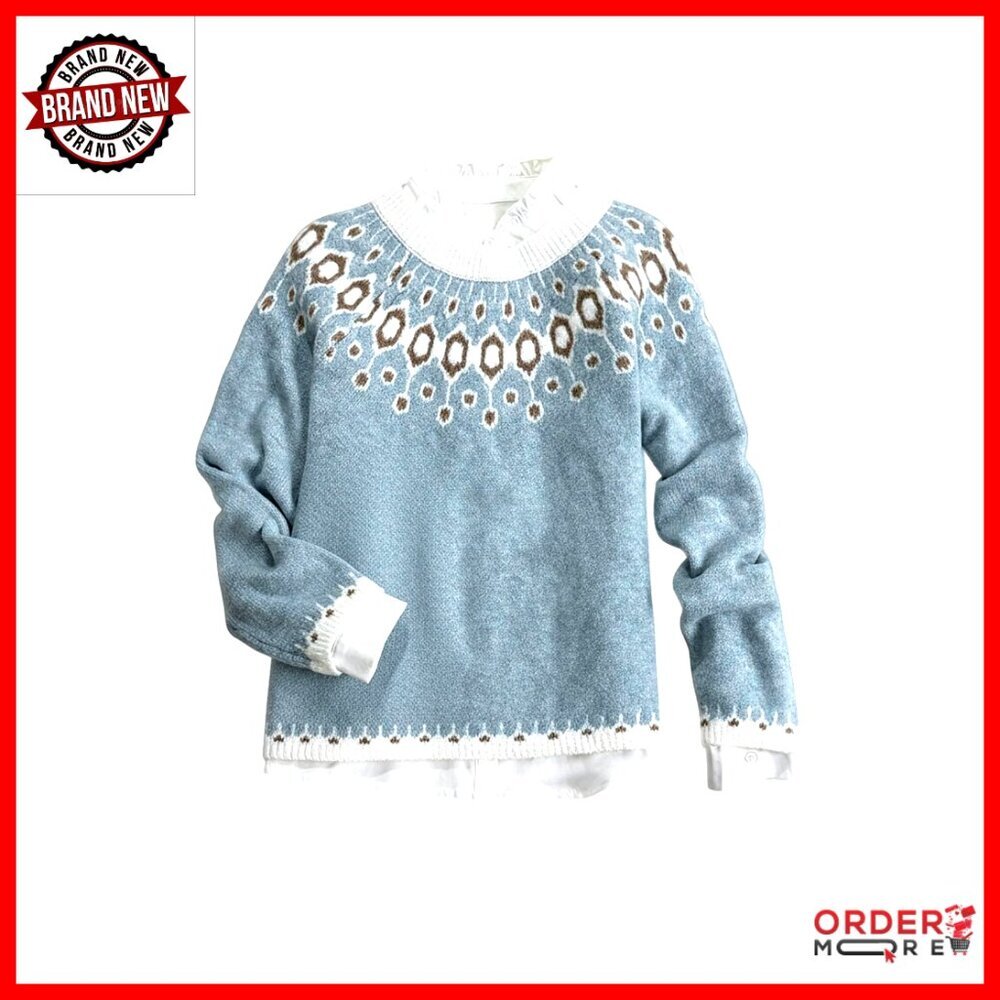 Fair Isle Knit Pullover Sweater Long Sleeve Crew Neck Winter Top